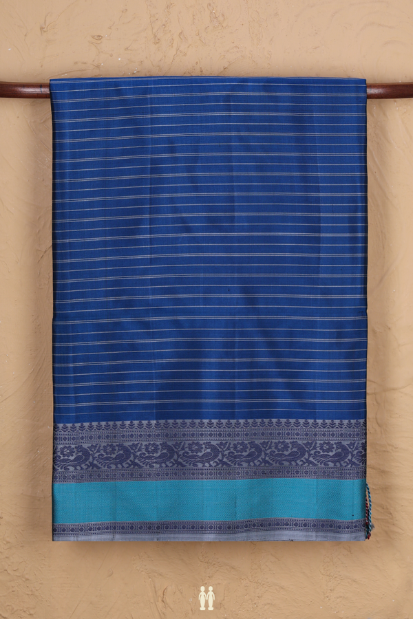 Soft Silk Saree In Blue With Stripes Design