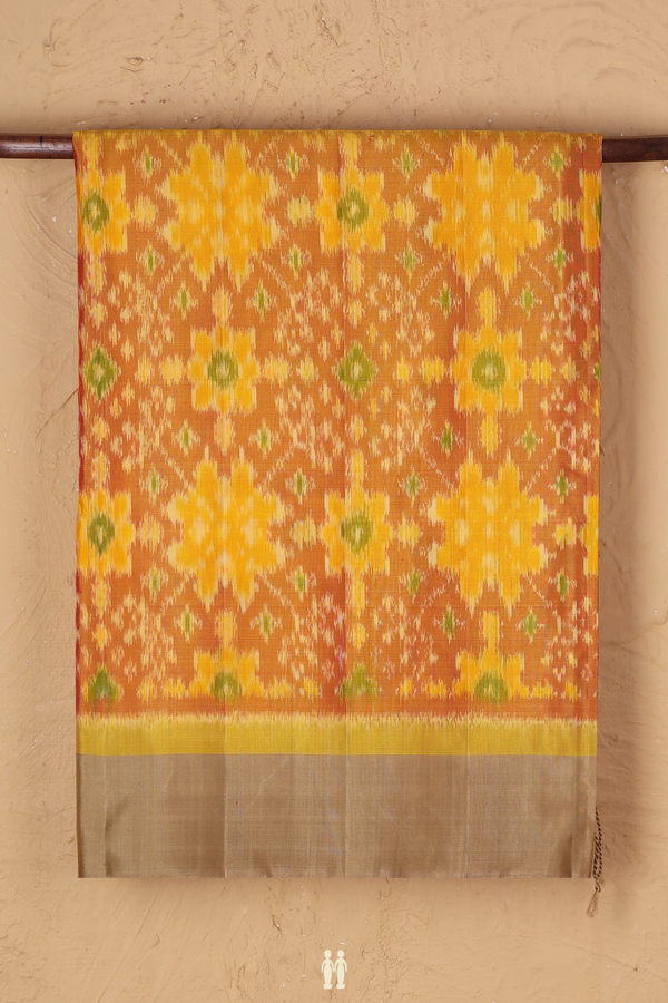 Soft Silk Saree In Dual Tone With Ikat Design