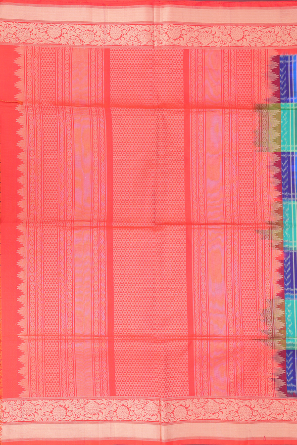 Soft Silk Saree In Green And Blue With Checks Design