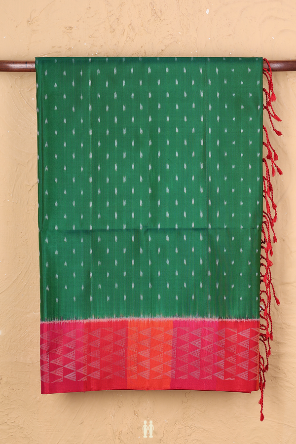 Soft Silk Saree In Emerald Green With Ikat Buttas