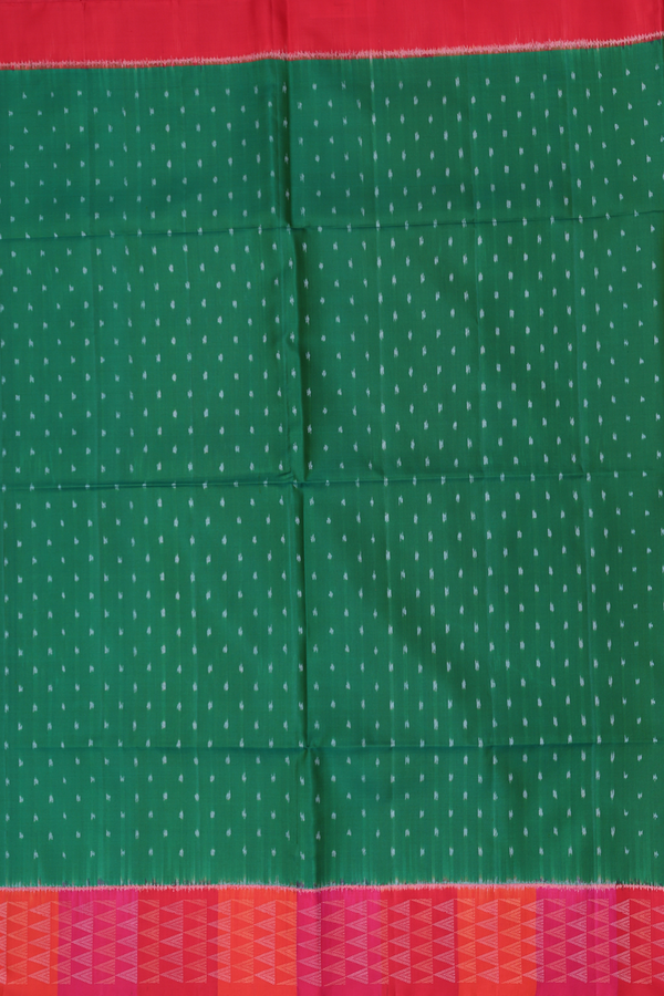 Soft Silk Saree In Emerald Green With Ikat Buttas