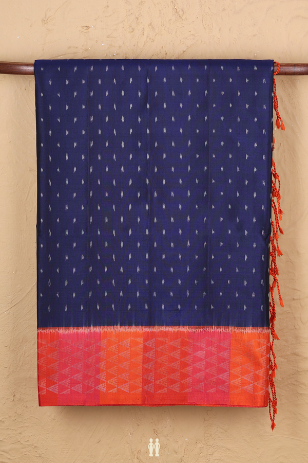 Soft Silk Saree In Navy Blue With Ikat Buttas