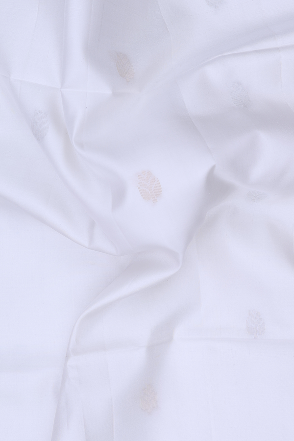 Soft Silk Saree In White With Floral Buttas