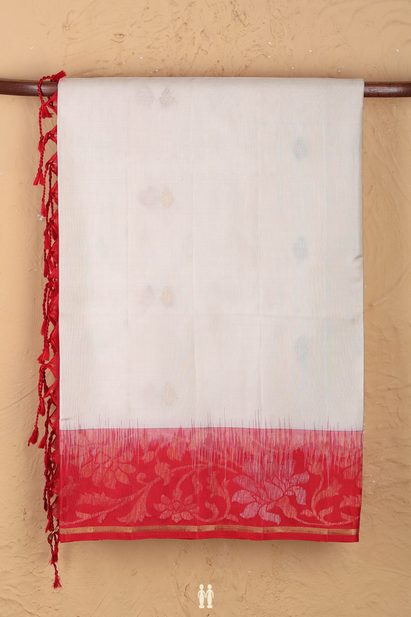 Soft Silk Saree In White With Zari Buttas