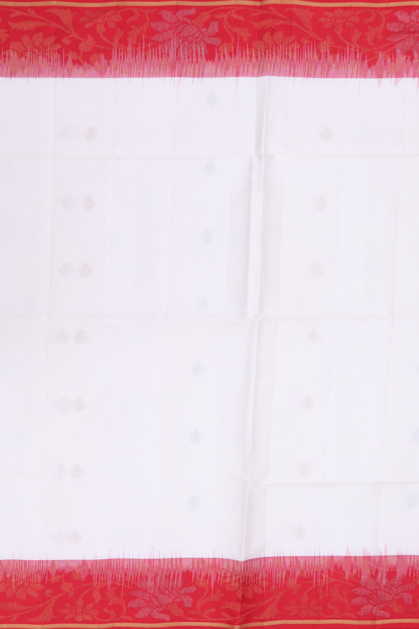 Soft Silk Saree In White With Zari Buttas
