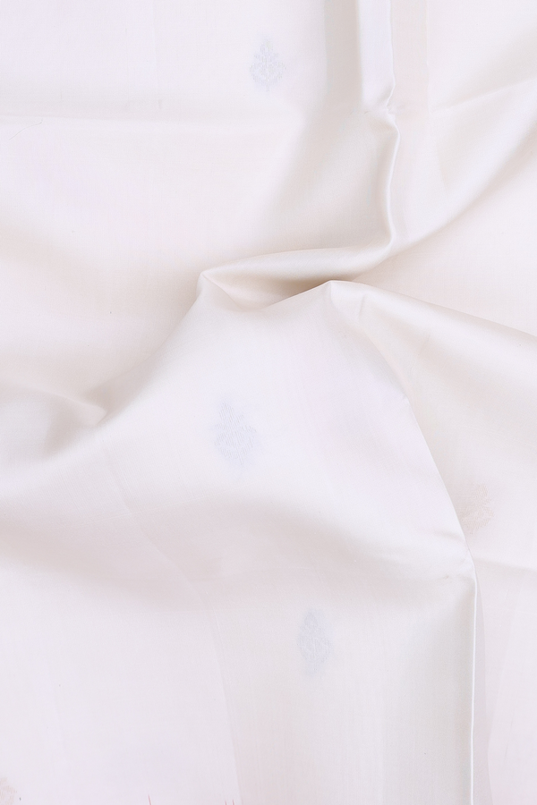 Soft Silk Saree In White With Zari Buttas
