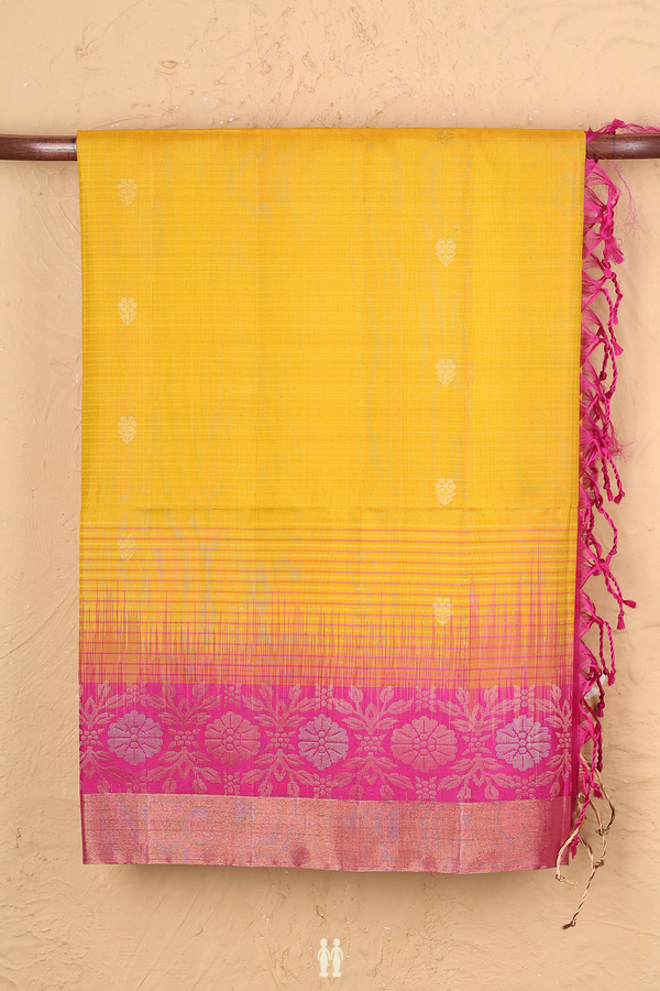 Soft Silk Saree In Yellow With Floral Buttas