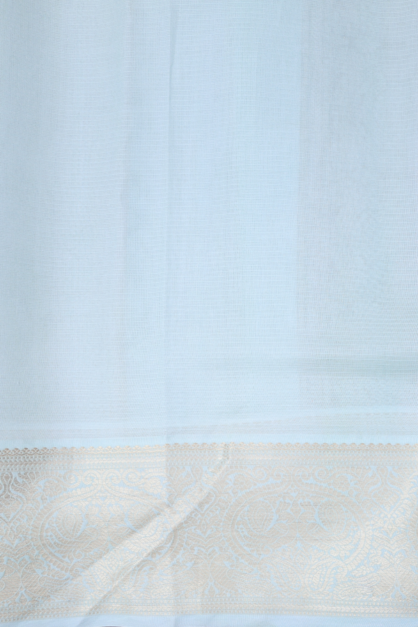 Kota Silk Saree In Pastel Blue With Floral Design