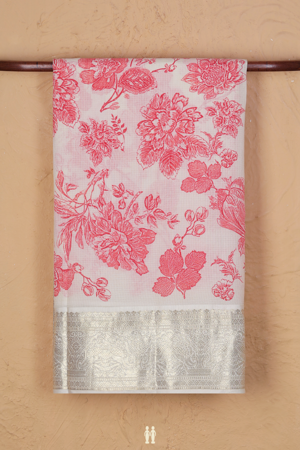 Kota Silk Saree In Off White With Floral Design