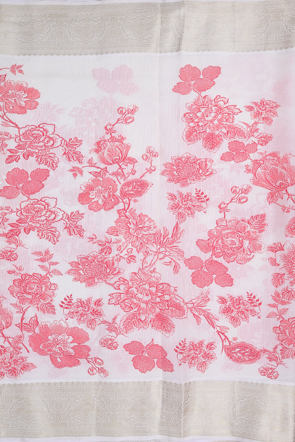Kota Silk Saree In Off White With Floral Design
