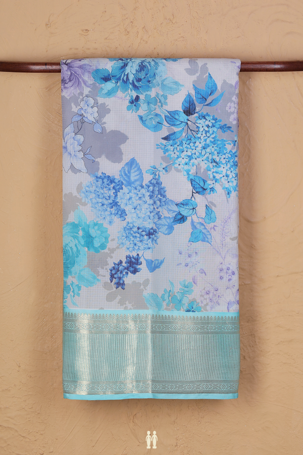 Kota Silk Saree In Light Grey With Floral Design