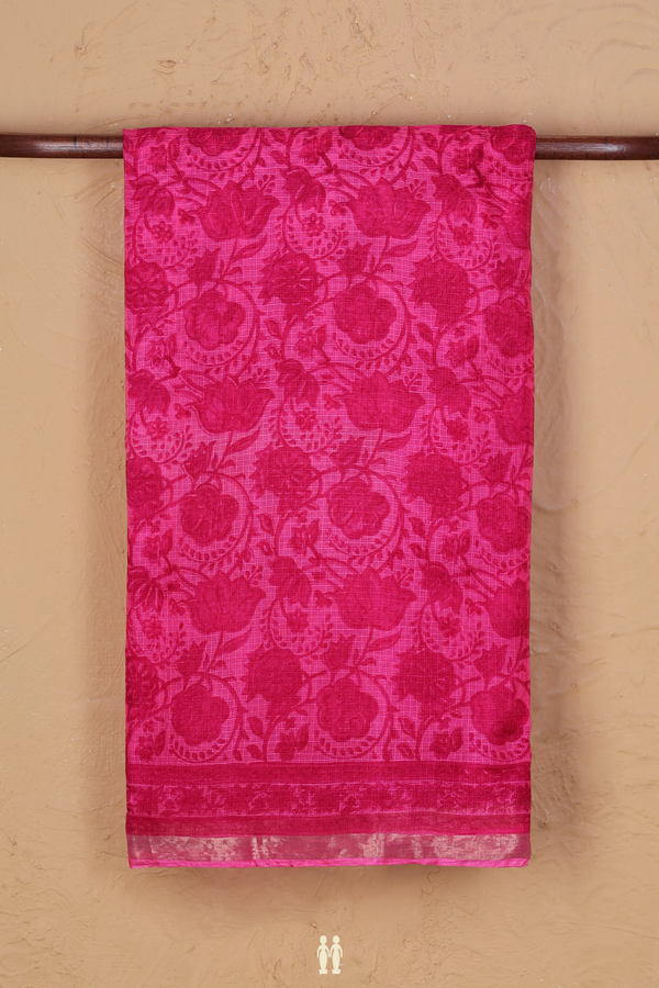 Kota Silk Saree In Pink With Floral Design