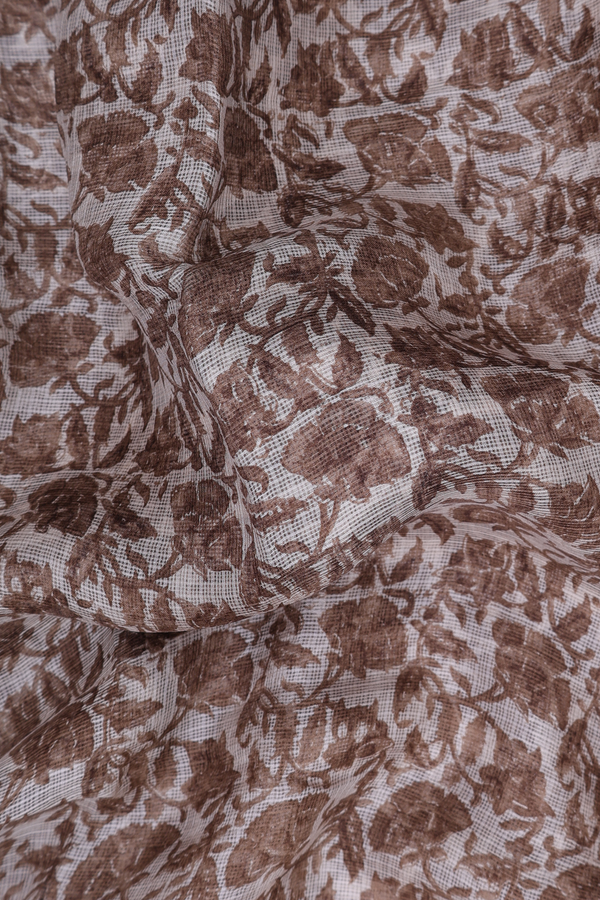 Kota Silk Saree In Cream Color With Floral Design
