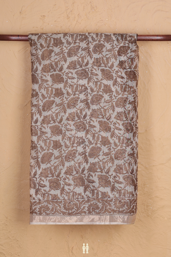 Kota Silk Saree In Cream Color With Floral Design