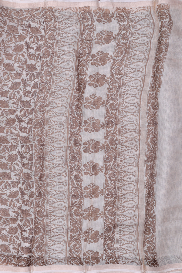 Kota Silk Saree In Cream Color With Floral Design
