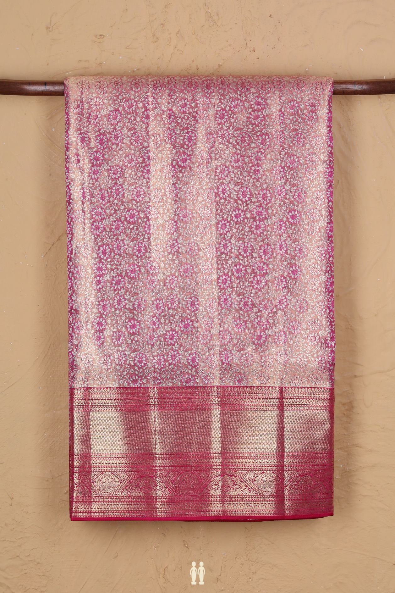 Kanchipuram Silk Saree In Pink Tissue With Floral Design