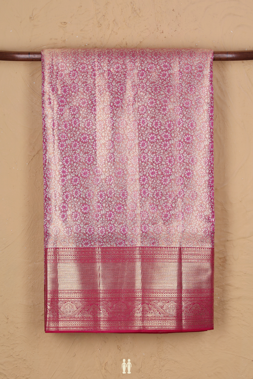 Kanchipuram Silk Saree In Pink Tissue With Floral Design