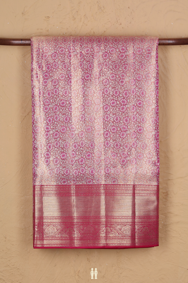 Kanchipuram Silk Saree In Pink Tissue With Floral Design