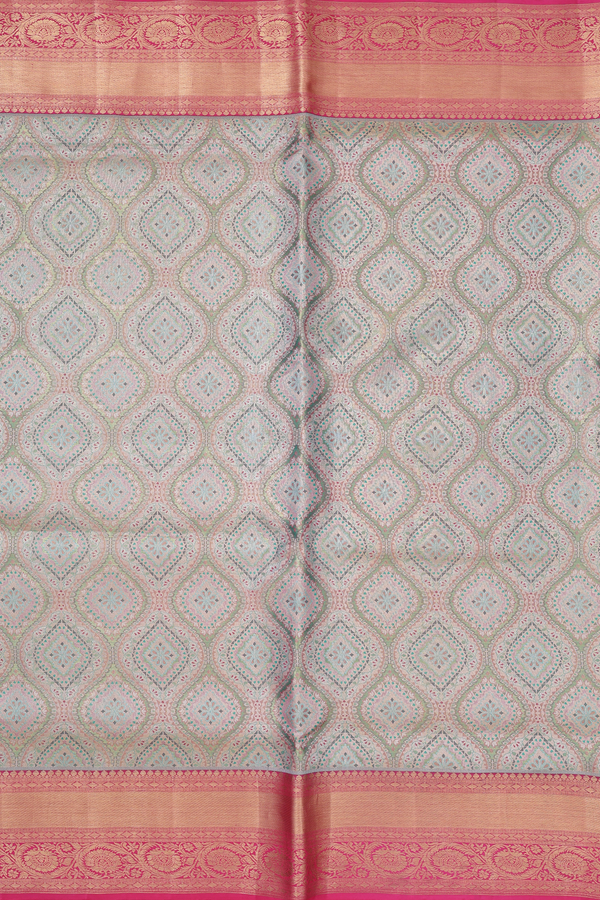 Kanchipuram Silk Saree In Green Tissue With Ogee Design
