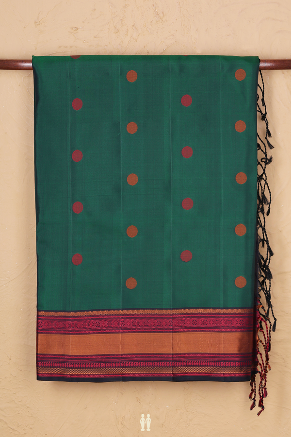 Soft Silk Saree In Green With Threadwork Buttas