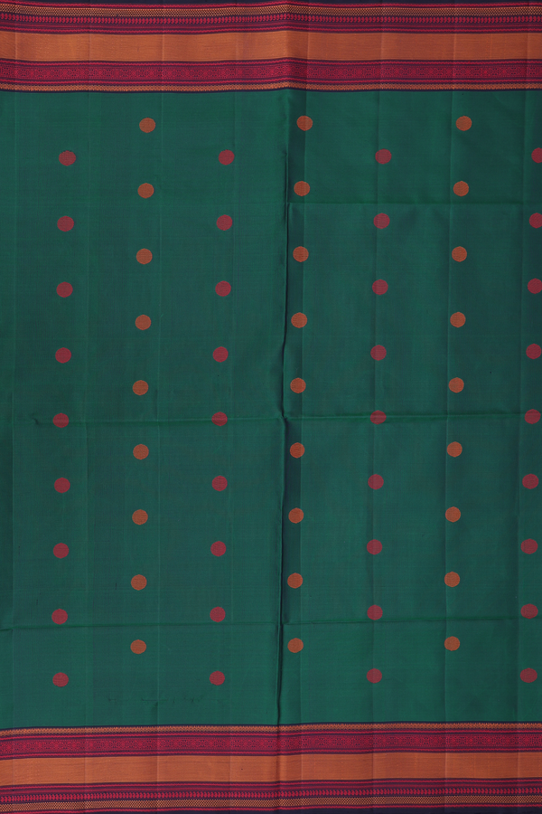 Soft Silk Saree In Green With Threadwork Buttas