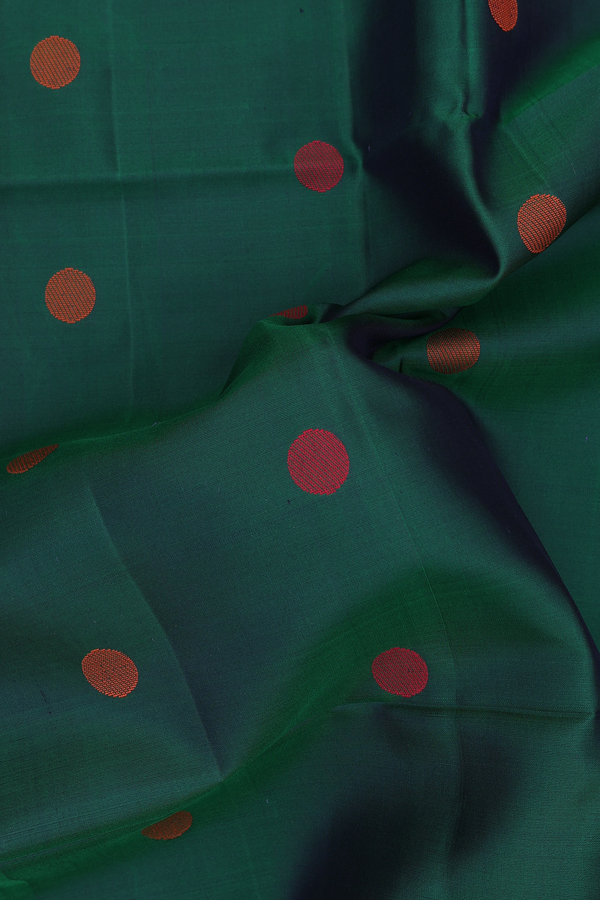 Soft Silk Saree In Green With Threadwork Buttas