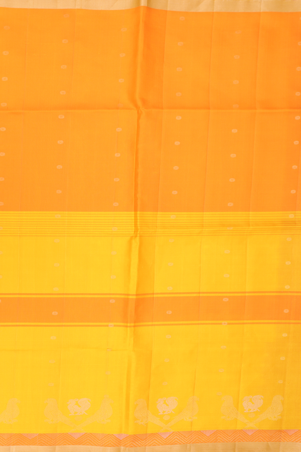 Soft Silk Saree In Shades Of Yellow Along Stripes With Buttas
