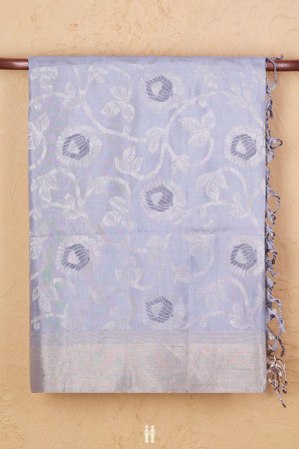 Soft Silk Saree In Grey With Floral Design