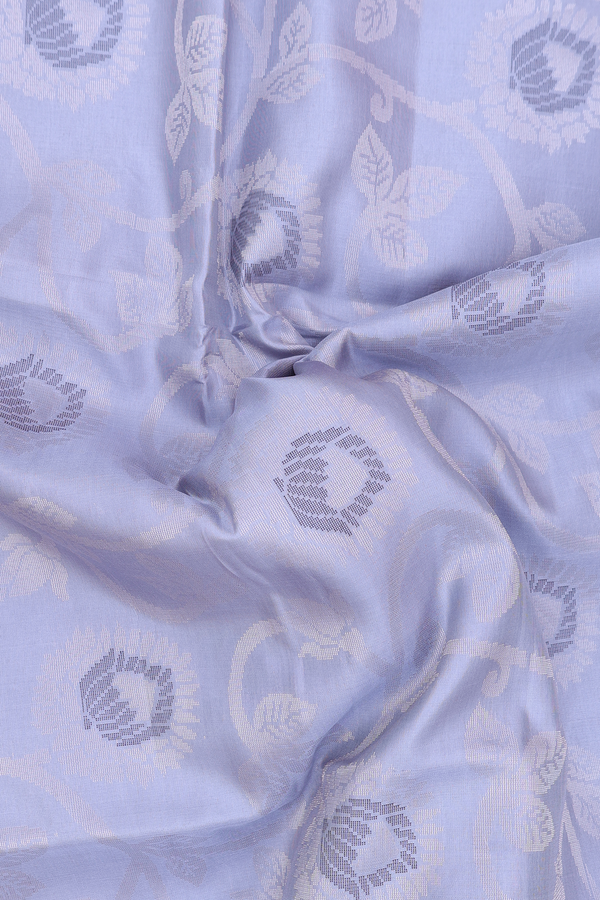 Soft Silk Saree In Grey With Floral Design