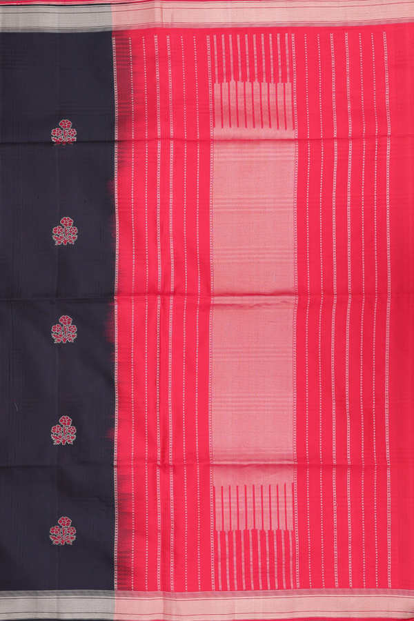 Soft Silk Saree In Black With Floral Motifs
