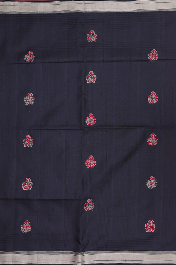 Soft Silk Saree In Black With Floral Motifs