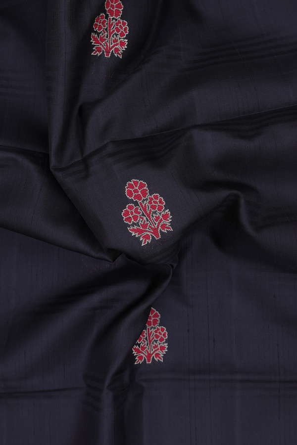 Soft Silk Saree In Black With Floral Motifs