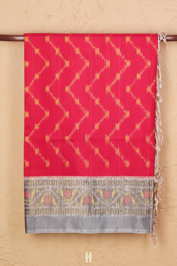 Soft Silk Saree In Red With Chevron Design