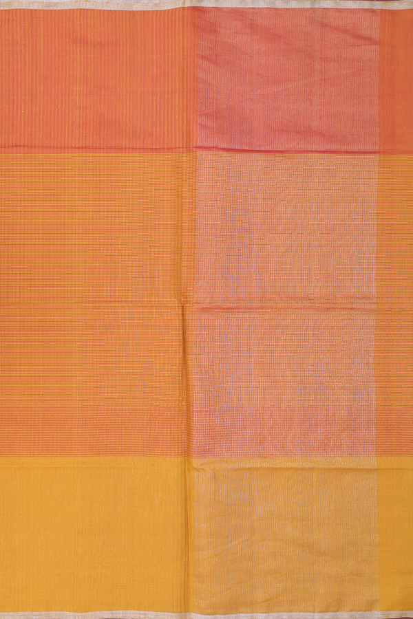 Soft Silk Saree In Yellow And Orange With Stripes Design