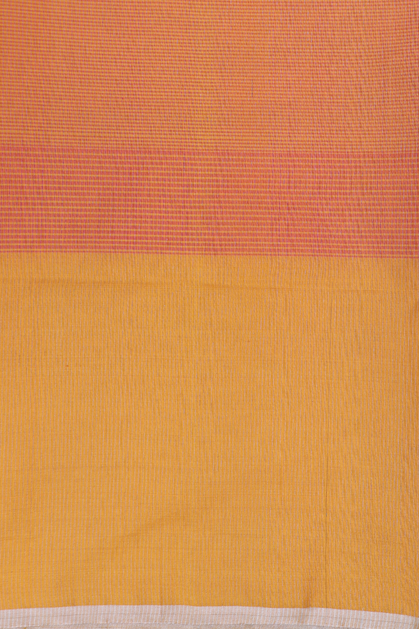 Soft Silk Saree In Yellow And Orange With Stripes Design