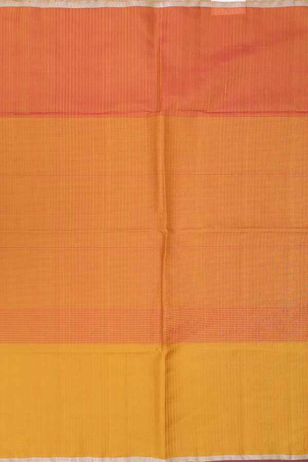 Soft Silk Saree In Yellow And Orange With Stripes Design