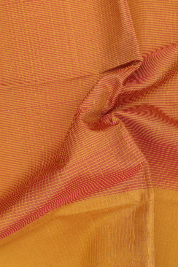 Soft Silk Saree In Yellow And Orange With Stripes Design