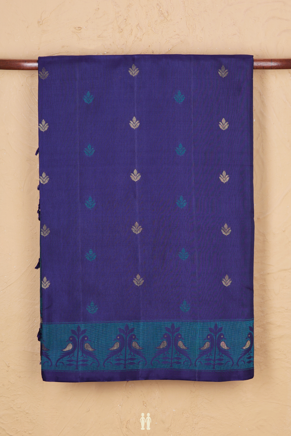 Soft Silk Saree In Royal Blue With Floral Buttas