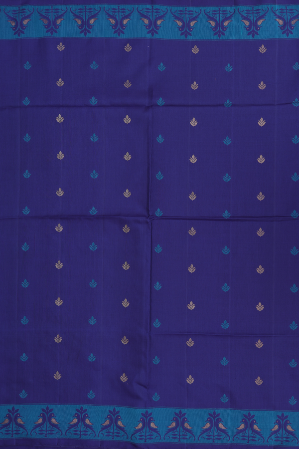 Soft Silk Saree In Royal Blue With Floral Buttas