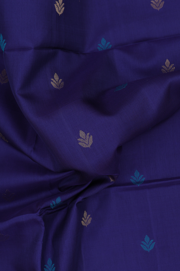 Soft Silk Saree In Royal Blue With Floral Buttas