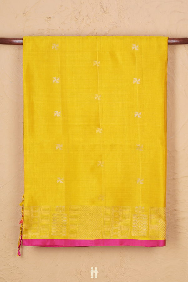 Soft Silk Saree In Yellow With Zari Buttas