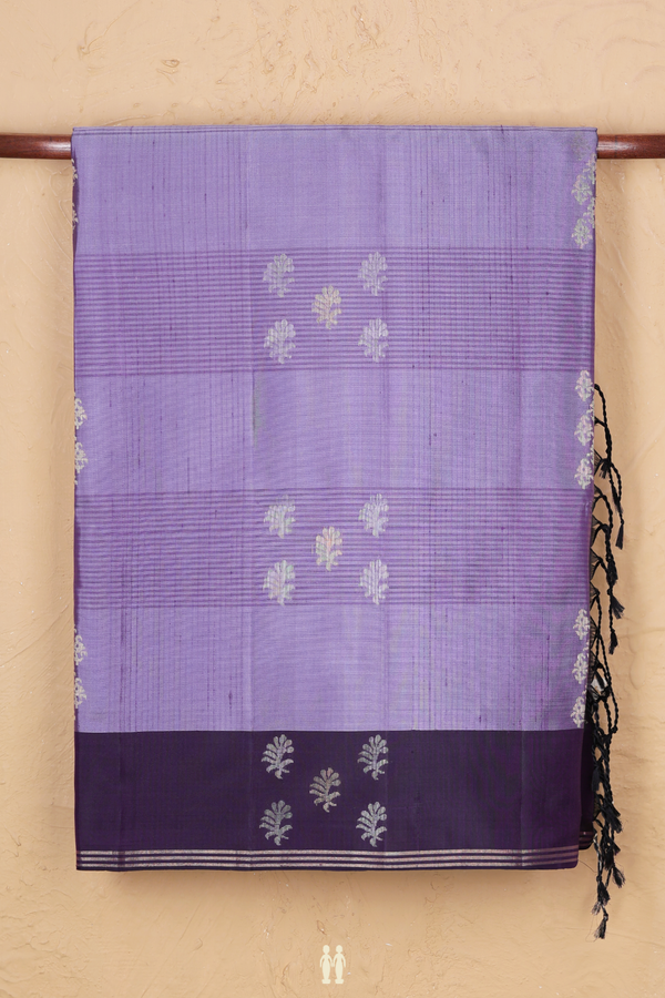 Soft Silk Saree In Lavender Grey With Stripes Design