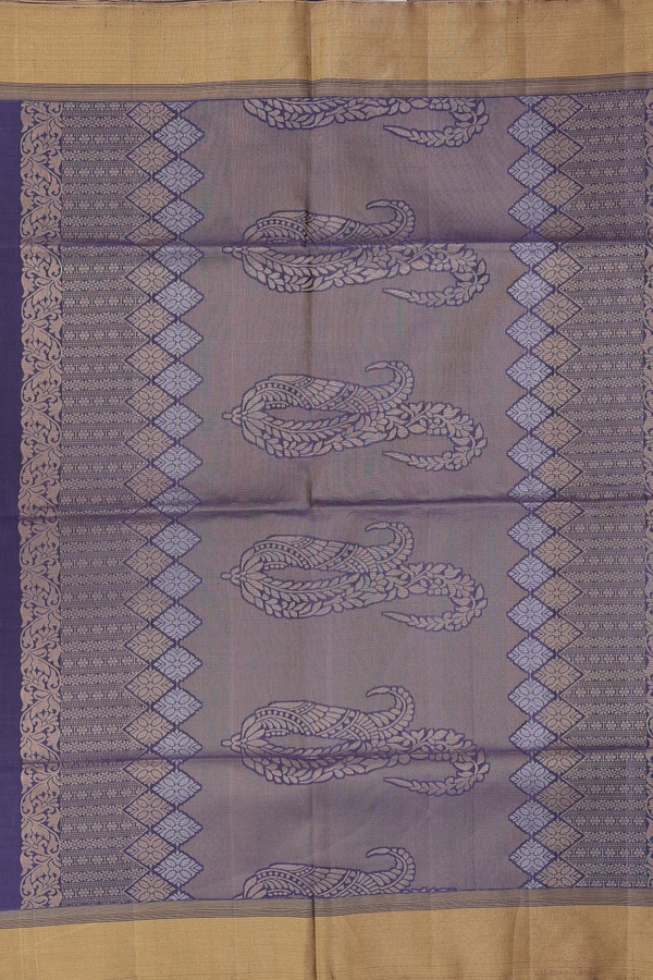 Soft Silk Saree In Pigeon Blue With Leaf Design