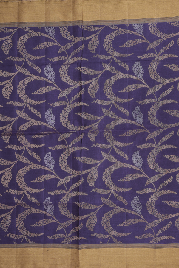 Soft Silk Saree In Pigeon Blue With Leaf Design