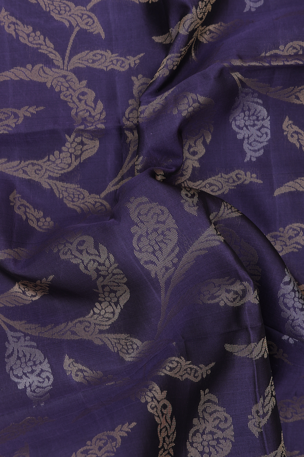 Soft Silk Saree In Pigeon Blue With Leaf Design