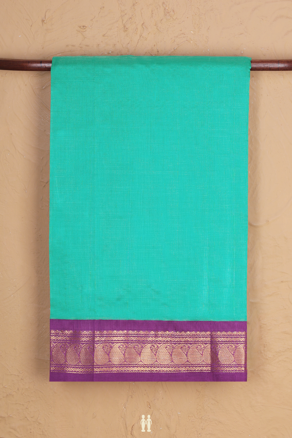 Silk Cotton Saree In Sea Green With Stripes Design