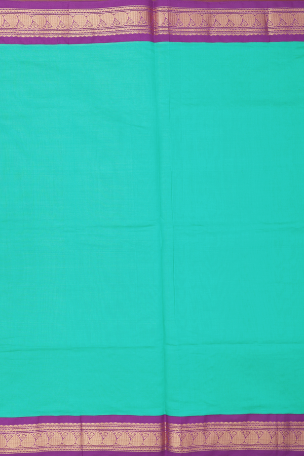Silk Cotton Saree In Sea Green With Stripes Design