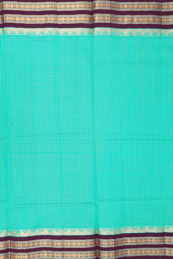 Silk Cotton Saree In Green With Checks Design