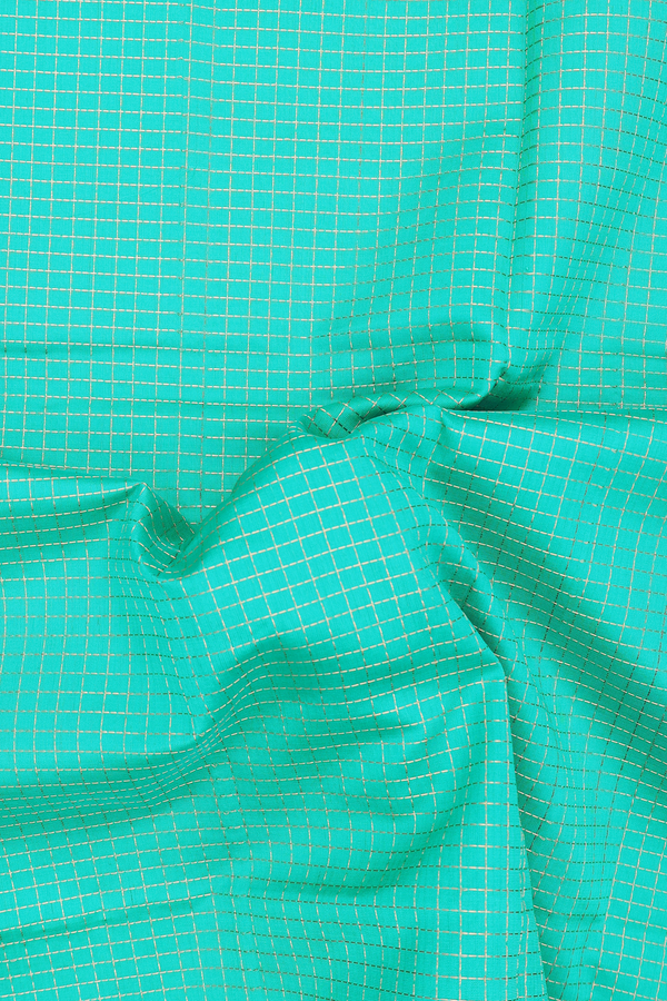Silk Cotton Saree In Green With Checks Design