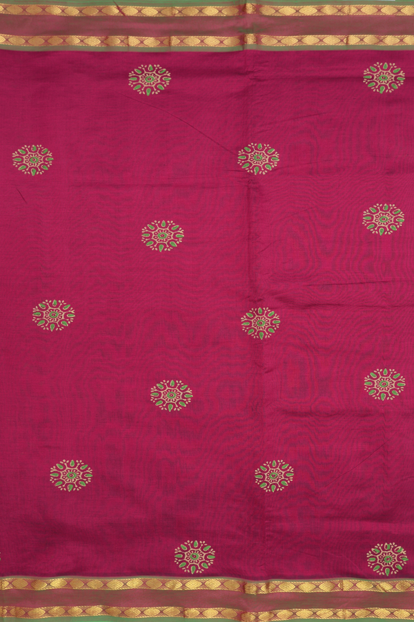 Floral Printed Buttas Berry Purple Poly Cotton Saree